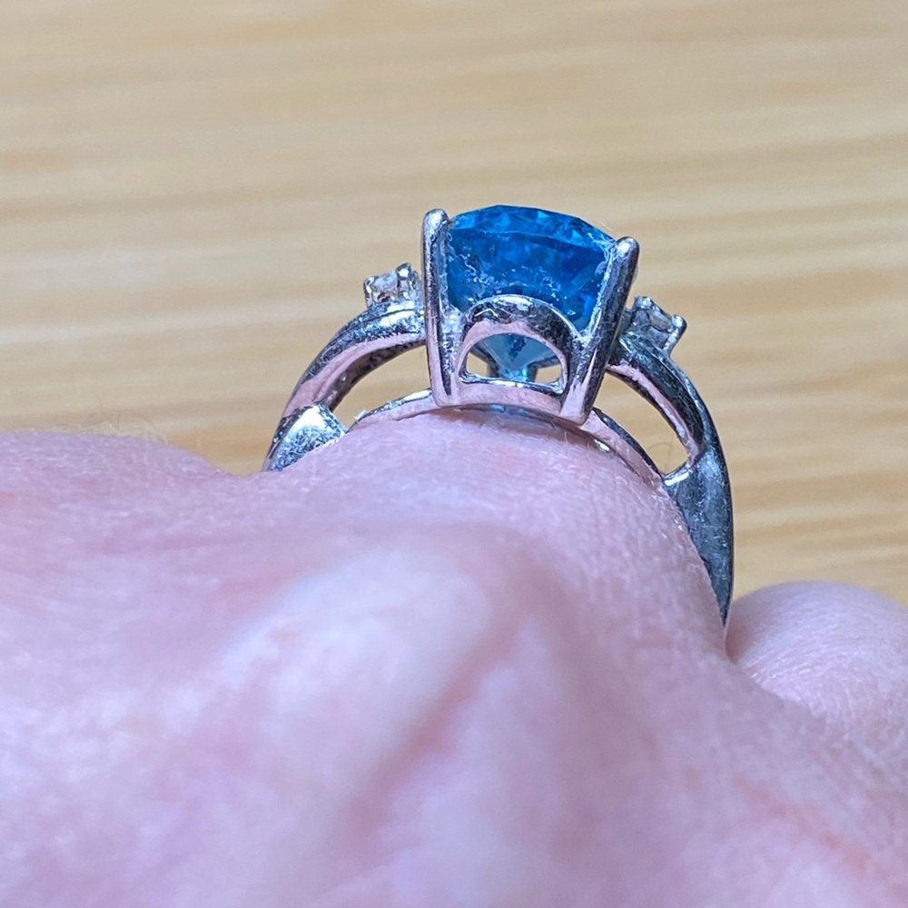 Women's Blue Stone Vintage Large Blue Topaz Silver Ring - Picture 9 of 16